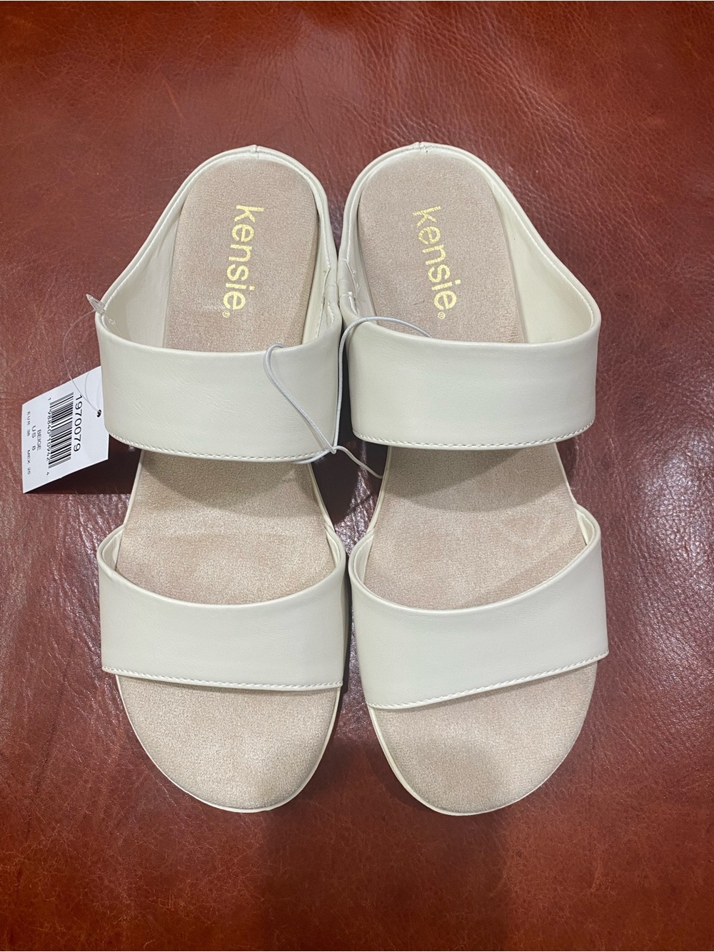 Kensie Women Beige Double-Strap Slide Sandals